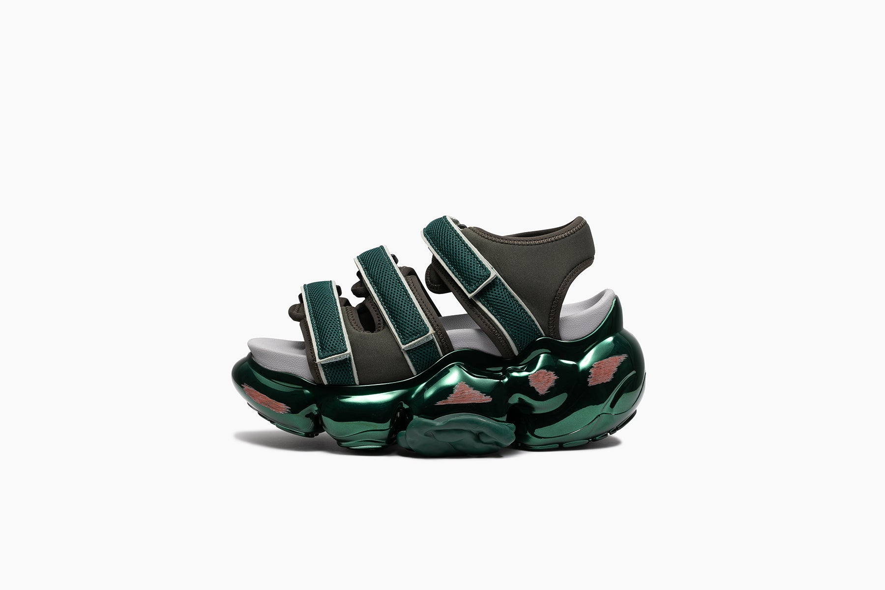 grounds MOOPIE CATERPILLAR SANDAL CHROME OLIVE GREEN / DARK GREEN CHROME