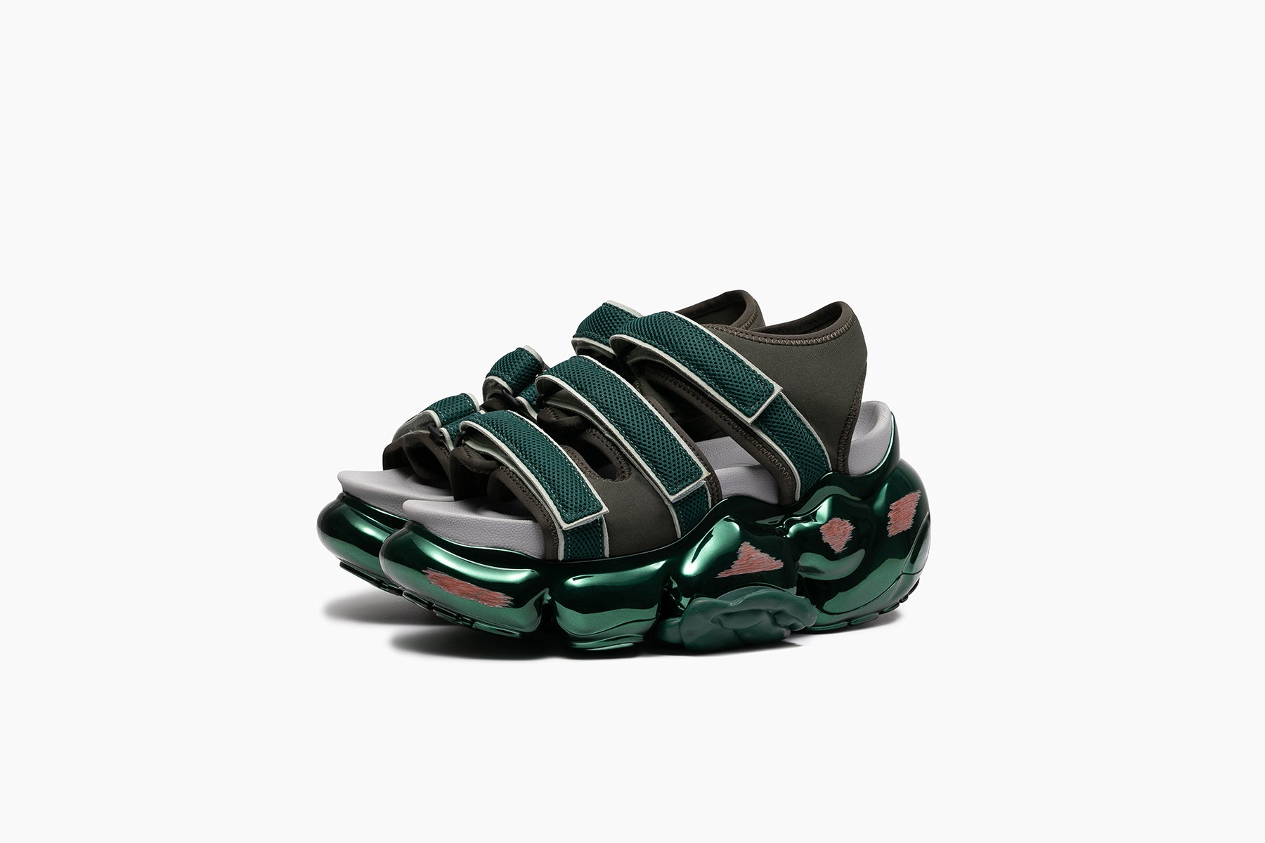 grounds MOOPIE CATERPILLAR SANDAL CHROME OLIVE GREEN / DARK GREEN CHROME